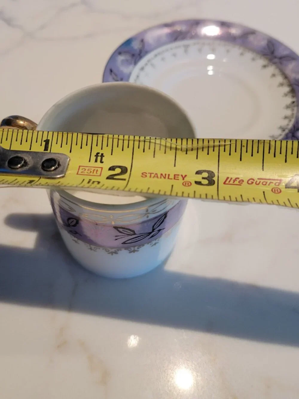 Vintage Lavender Porcelain Demitasse Espresso Cup & Saucer Set Gold Gilt